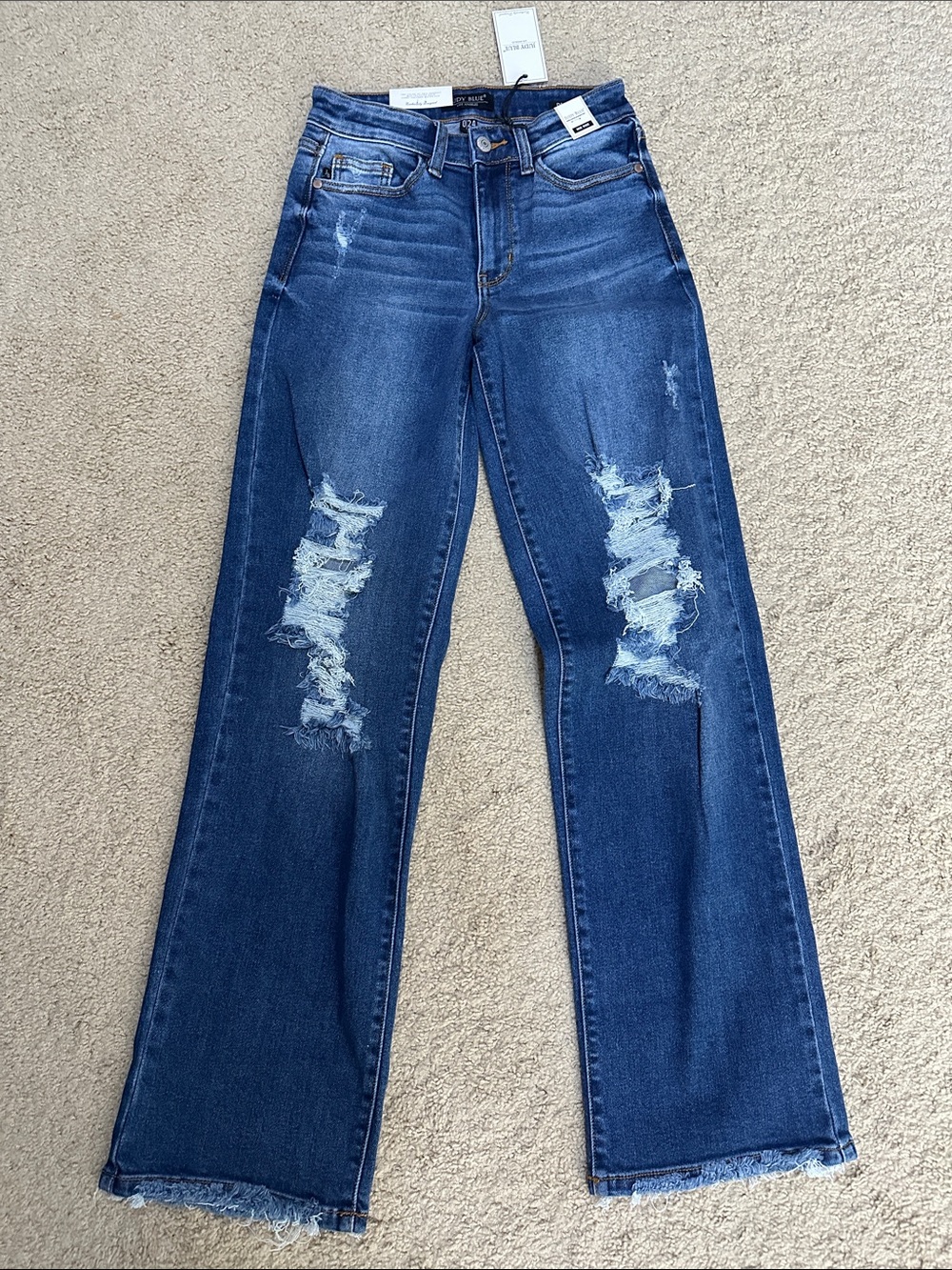 Judy Blue Mid Rise Dad Jeans Distressed Wide Leg Jeans